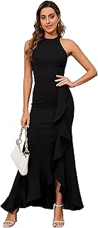 Black Formal Dresses for Women Gowns Halter Neck Split Wrap Ruffle Mermaid Cocktail Dress Wedding Guest Dresses - Buy now