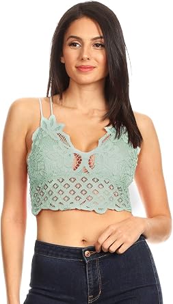 Anna-Kaci Womens Boho Floral Crochet Lace Adjustable Strap Bralette Bra Crop Bikini Tops