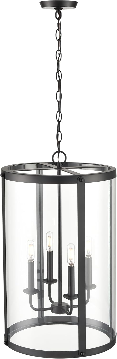 ML Lighting | Aydenn Collection | 94004-MB | 4 Light Pendant in Matte Black Finish with Clear Glass Shade | Perfect for Kitchens, Dining Rooms, Living Rooms, Entryways, Hallways