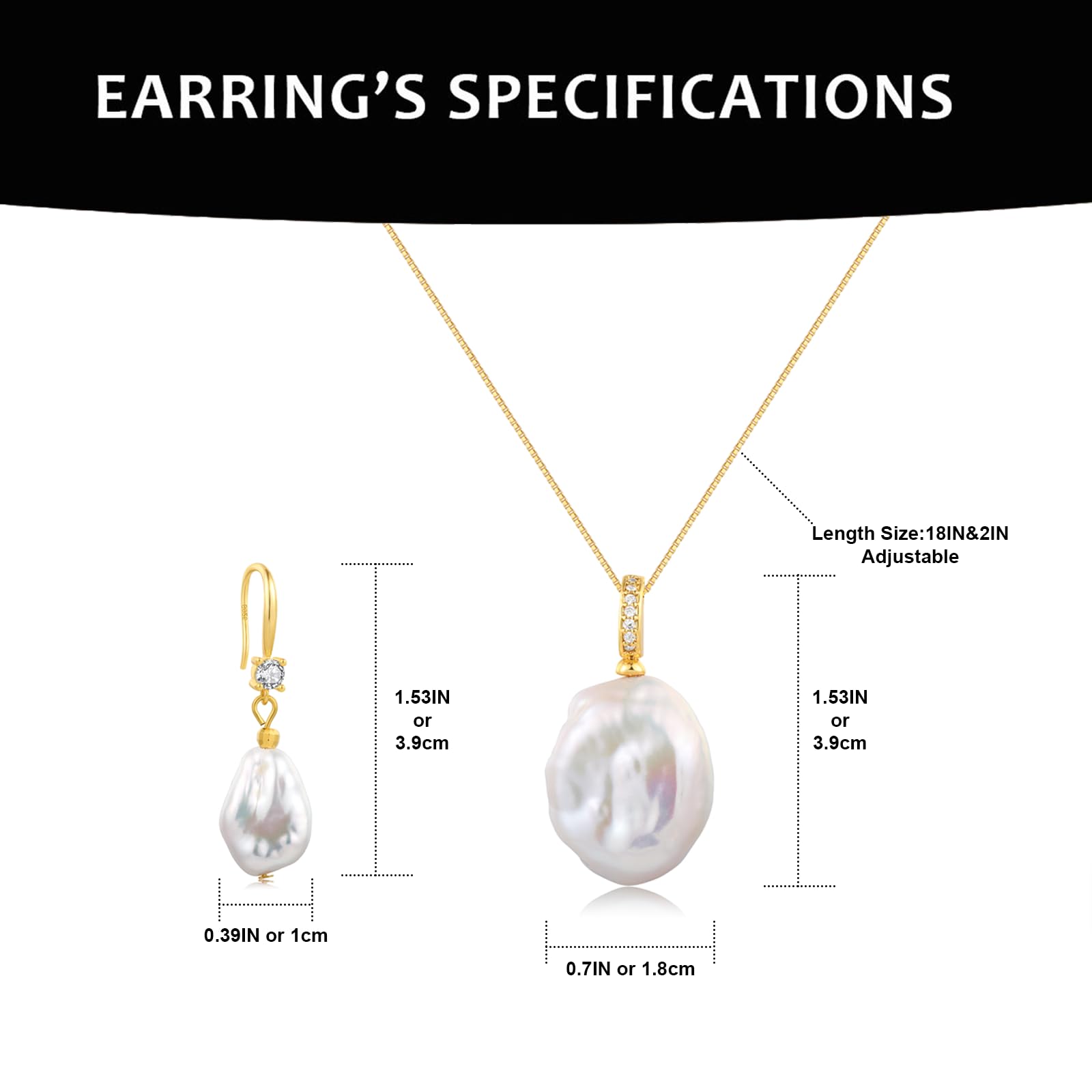 YAMI Barockperlen-Damenschmuckset (Halskette + Ohrringe), Weiße/Rosalila Barock Perlenohrringe, Anhänger Barockperlen 18 Zoll + 2 Zoll, Damenschmuck-Geschenk, für Jeden Anlass Geeignet