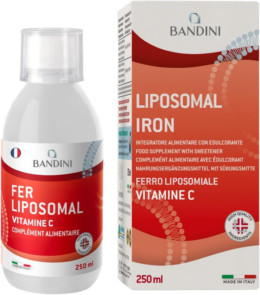 Bandini® Liquid Liposomal Iron 250ml | Iron + Vitamin C | High Dosage, Enhanced Assimilation & High Bioavailability | Anti-Fatigue, Immune System Support | Non-GMO | Bottle with Dispenser