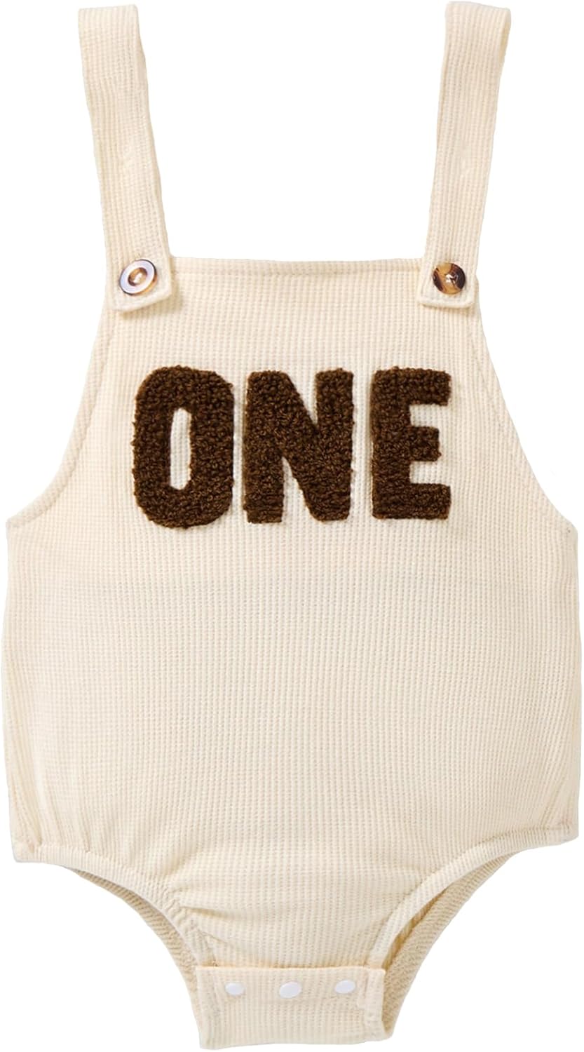 Baby Boys First Birthday Outfit Waffle 1st Birthday Romper for Cake Smash Photo Shoot