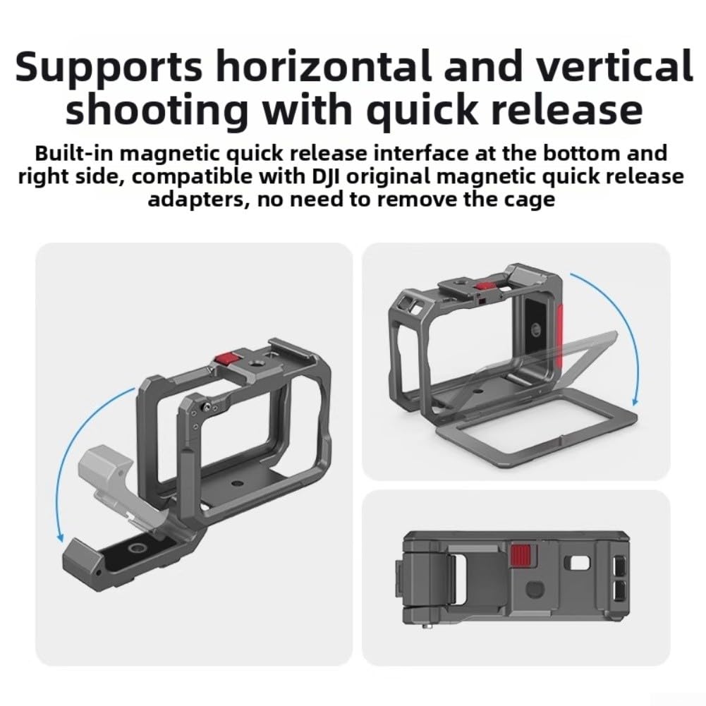 Kit de agarre para DJI Osmo Action 6, jaula de cámara de aluminio con mango lateral ergonómico, correa para la muñeca y disparador de zapatos fríos, accesorios de marco de cámara de acción (negro)