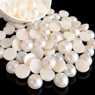 Euddty 14mm Ivory Flatback Pearls for Crafting Nail Art Half Round Pearls Bulk for Jewelry Scrapbooking Artwork Making Craft DIY Accessory(Ivory,14mm)