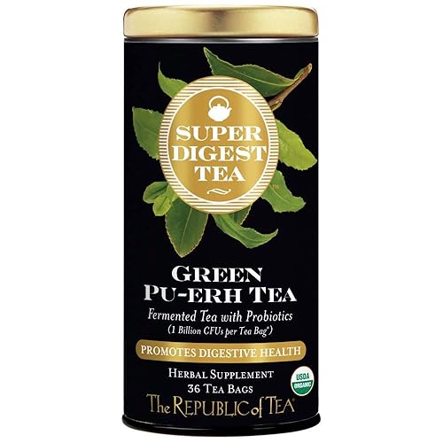 The Republic of Tea Organic Green Pu-erh SuperDigest Tea  Bolsas de té fermentadas con probióticos (36 unidades)