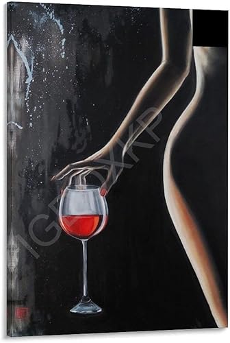 Póster abstracto moderno en blanco y negro, póster de arte de mujer sexy con vino tinto (2) póster de lienzo para decoración de pared, pinturas para