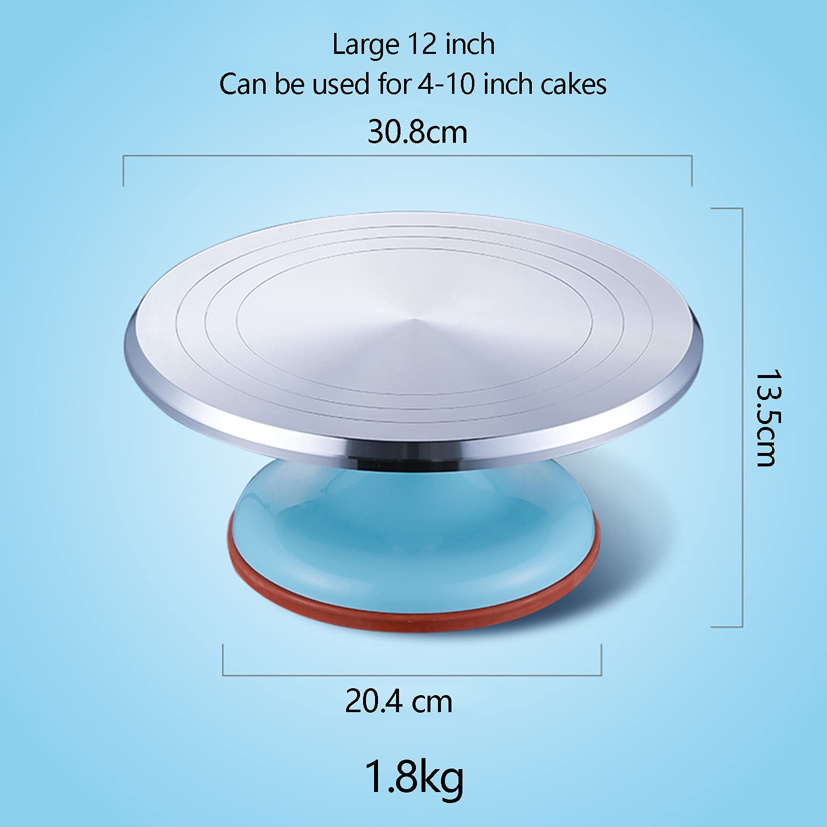 Piatto girevole per torte da 30,5 cm, in lega di alluminio, supporto rotante per decorazione di torte, dessert, con cuscinetto liscio e fondo in gomma ABS antiscivolo, rosa, 30,5 cm