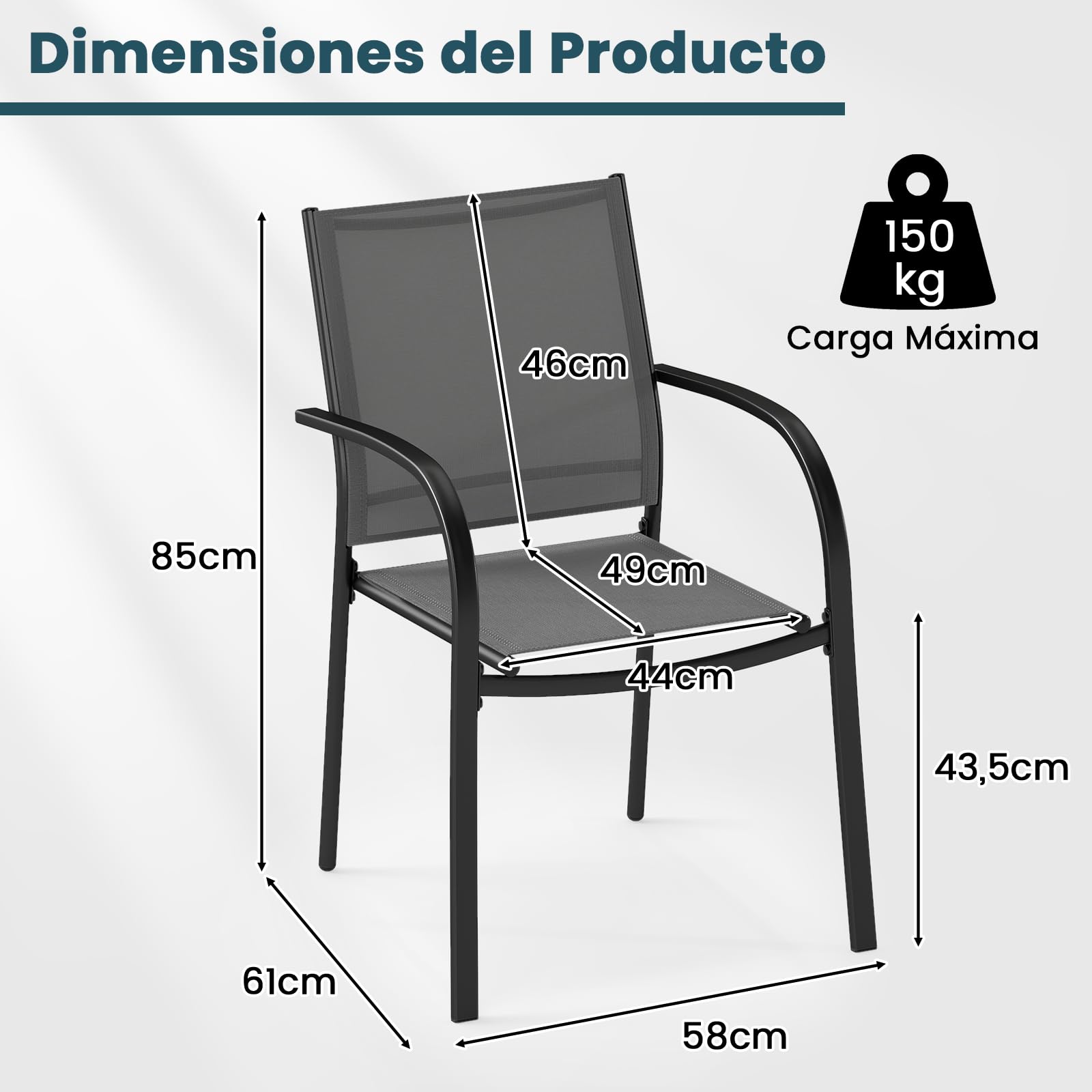 COSTWAY 2 Sillas Jardin Exterior Textilene, Sillas de Comedor Apilables, Marco de Metal, Terraza Balcon Exterior 61 x 58 x 85 cm, Carga 150kg, Café