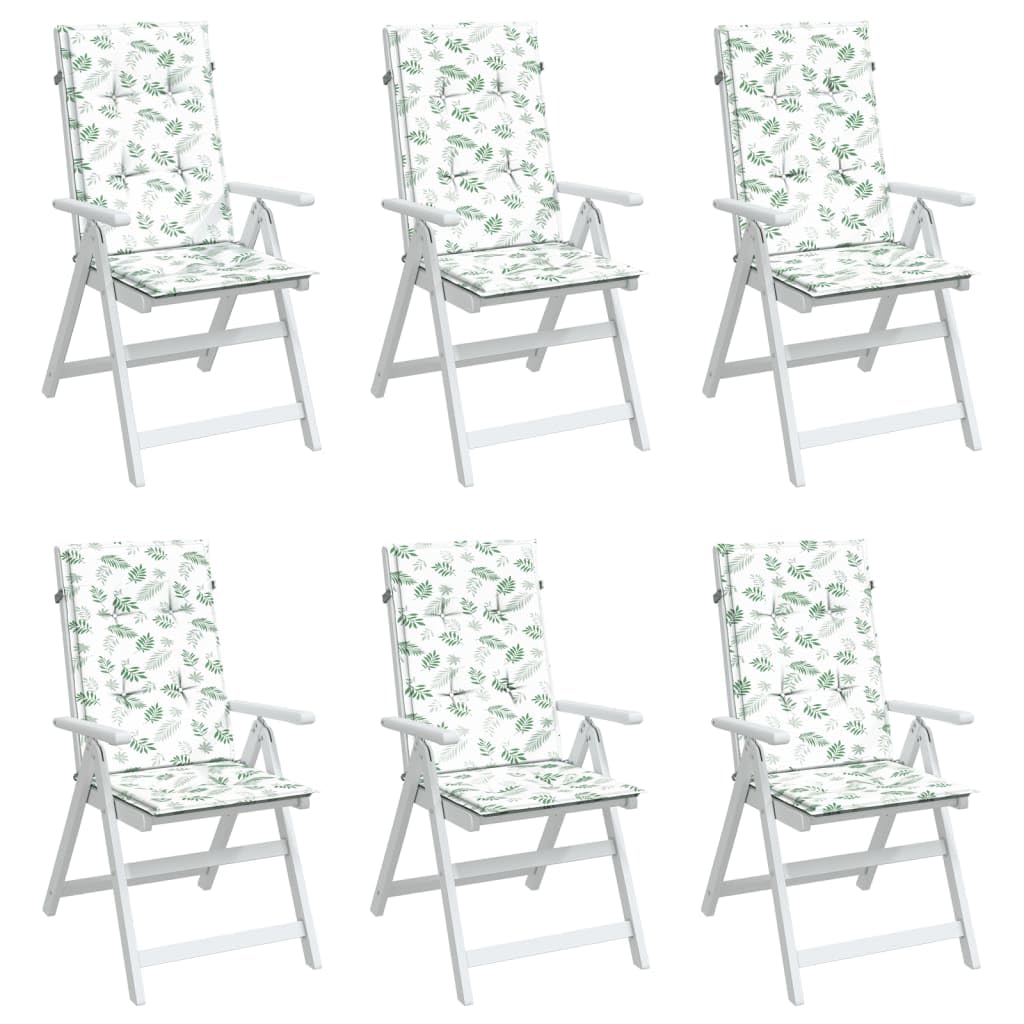 Set di 6 cuscini per sedia da giardino con schienale alto, 120 x 50 x 3 cm, con motivo a foglie, morbidi cuscini in tessuto di poliestere per sedie da giardino con schienale alto, comodi