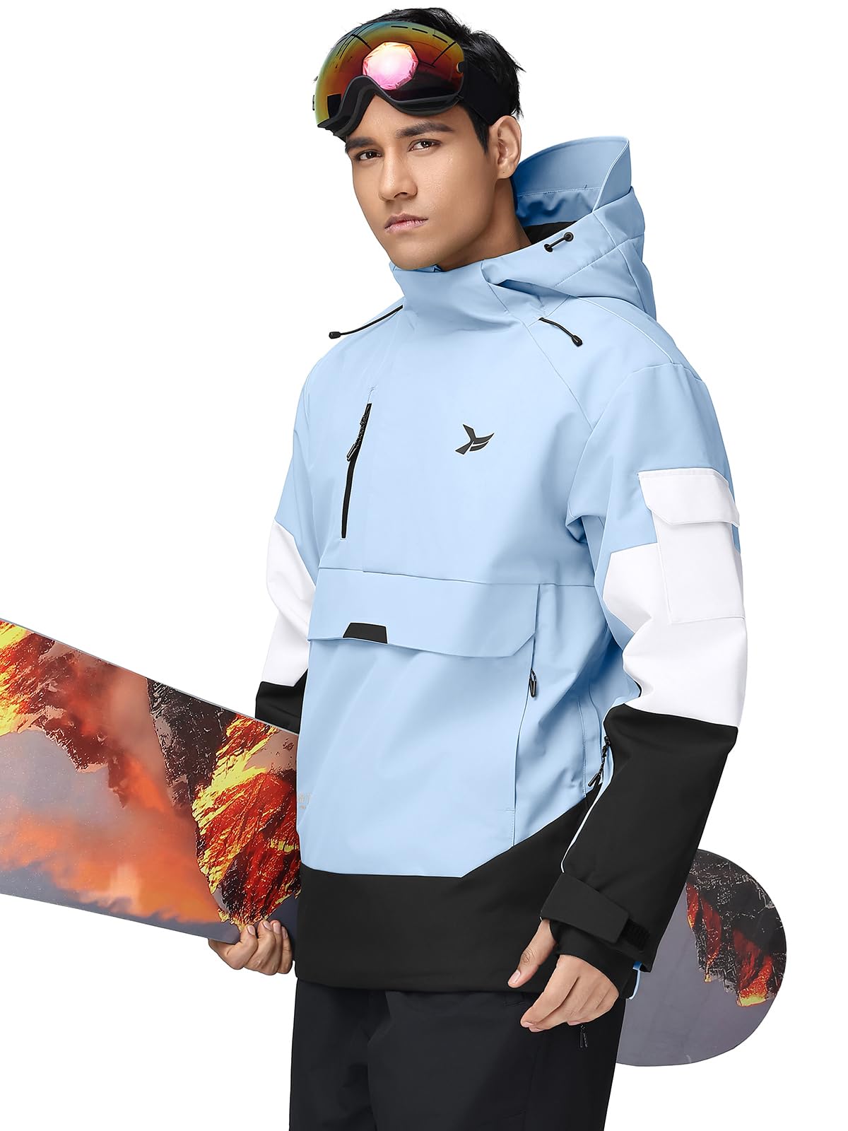 HOTIAN Herren Skijacke Warm Winterjacke Wasserdicht Atmungsaktiv Snowboardjacke Winddicht Funktionsjacke mit Abnehmbarer Kapuze Blue S