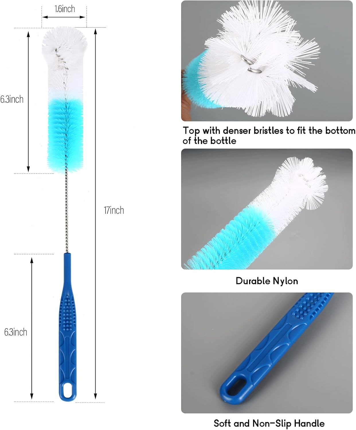 12 Pack Glass Tube Pipe Cleaner Brush Set, 17Inch Long Handle Nylon Brush image 3