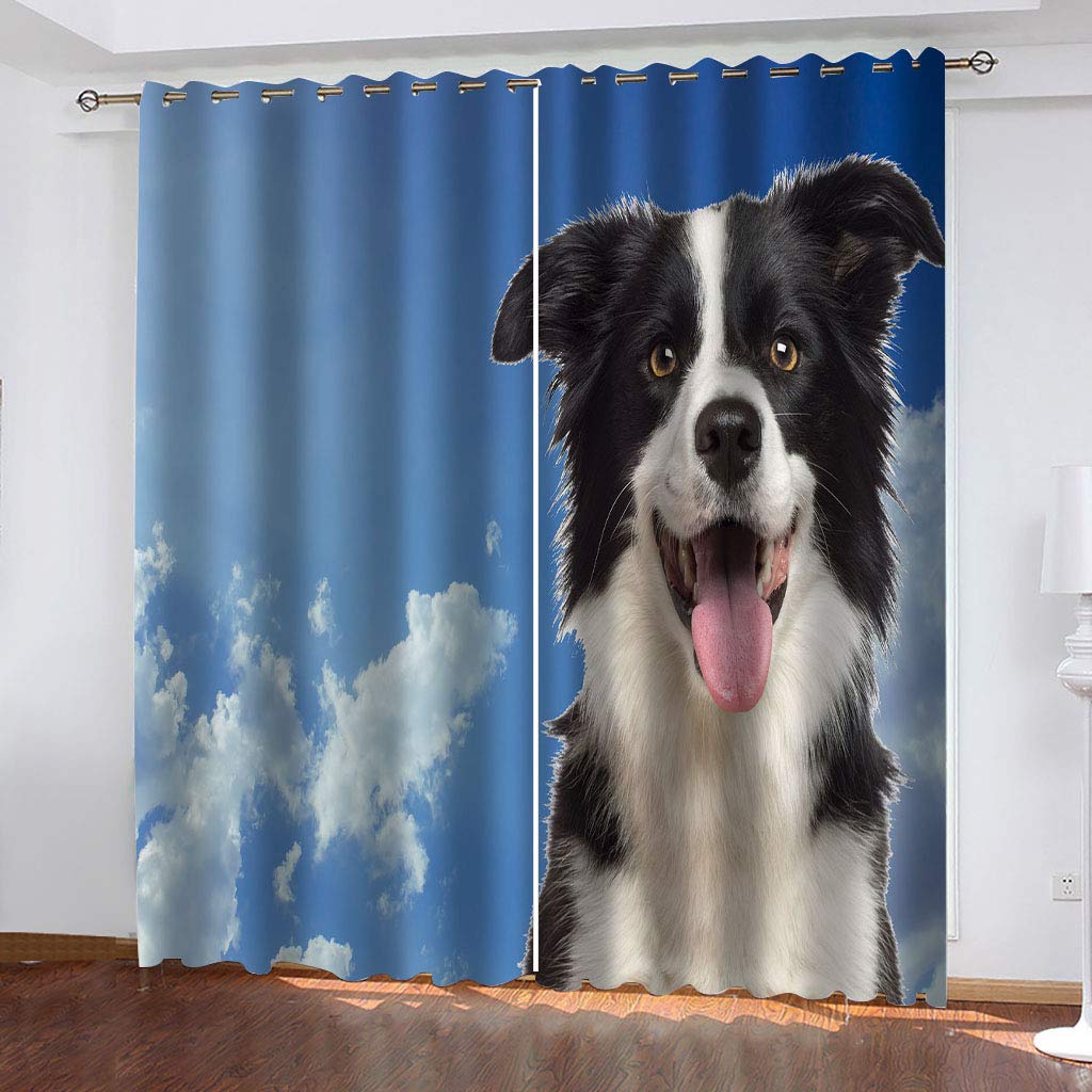 Rideaux Et Draperies Intérieurs 3D Ciel Bleu Nuage Blanc Chiot Motif Rideau Occultant À Oeillets Decoration Salon Chambre Maison pour Enfant Adulte 2 Pièces 280x160Cm Design Moderne Imprimé
