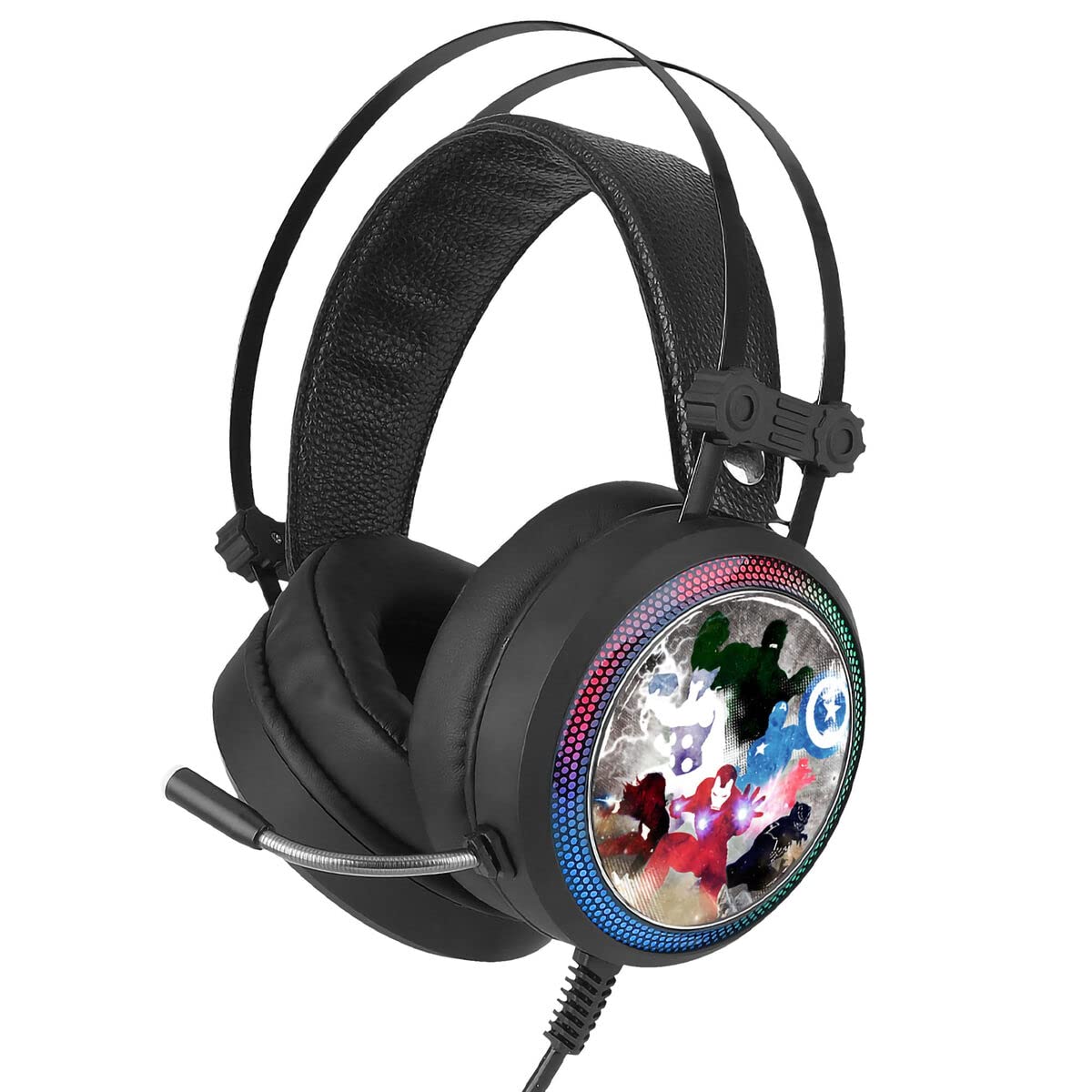 ERT GROUP Avengers Casque de Jeu avec Micro et Bandeau réglable, 2,2 m USB, écouteurs LED avec Motif Marvel