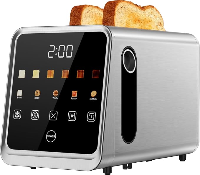 2-Slice Smart Toaster, Digital Touchscreen with Memory Function, 1.5" Extra-Wide Slots, 5 Bread Types & 6 Browning Settings, 900W for Fast Toasting, Defrost & Reheat Modes