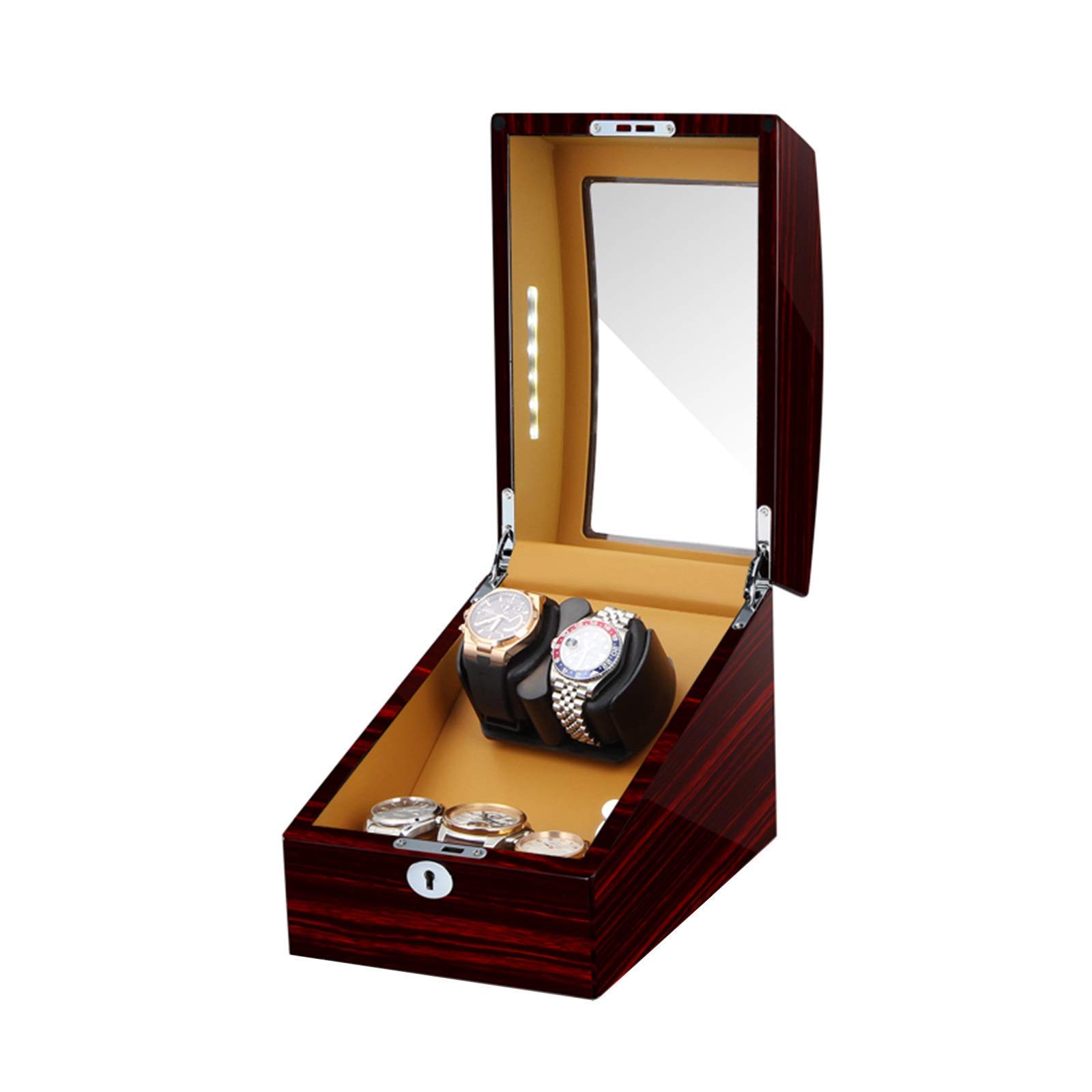 MYUYEE Watch Winder Automatic Watch Winders Box 2+3 Soft Flexible Watch Pillow Built-In Led Light Piano Paint Exterior Silent Motor,Black+Black Watch Winder (Red+Brown-A)