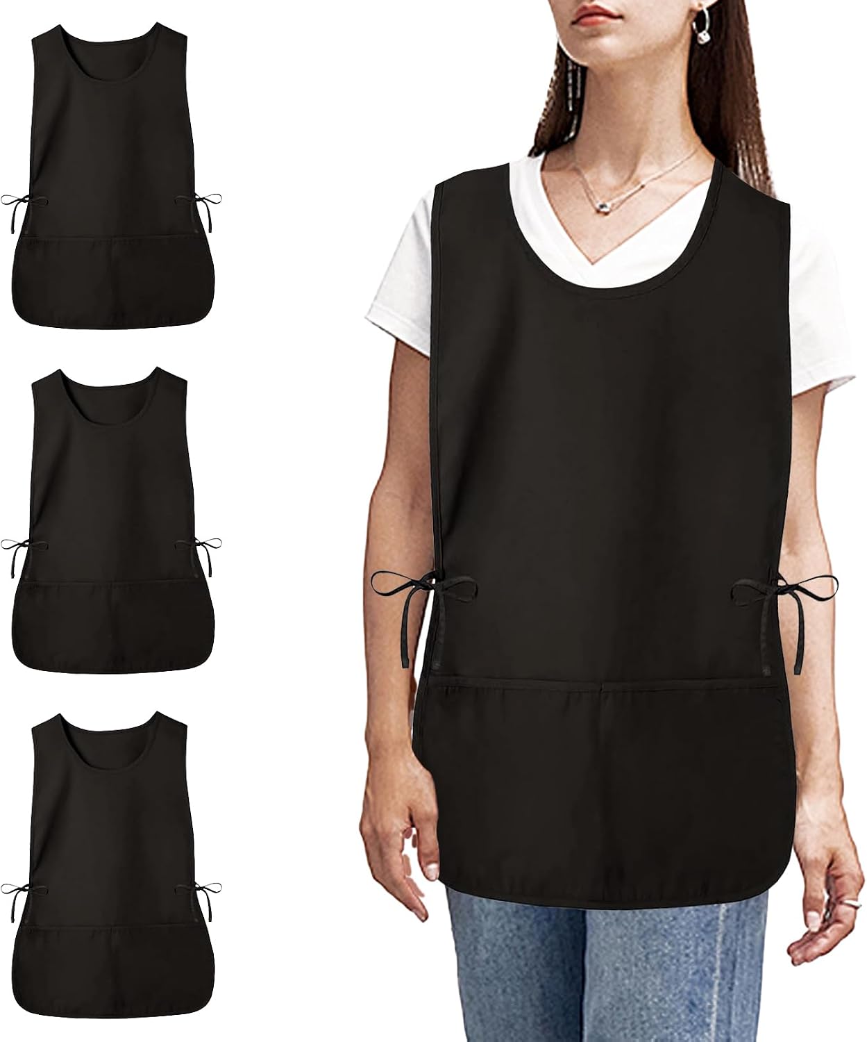 Smock Apron Cobbler Apron with Side Ties and 2 Deep Pockets Unisex Apron for work kitchen