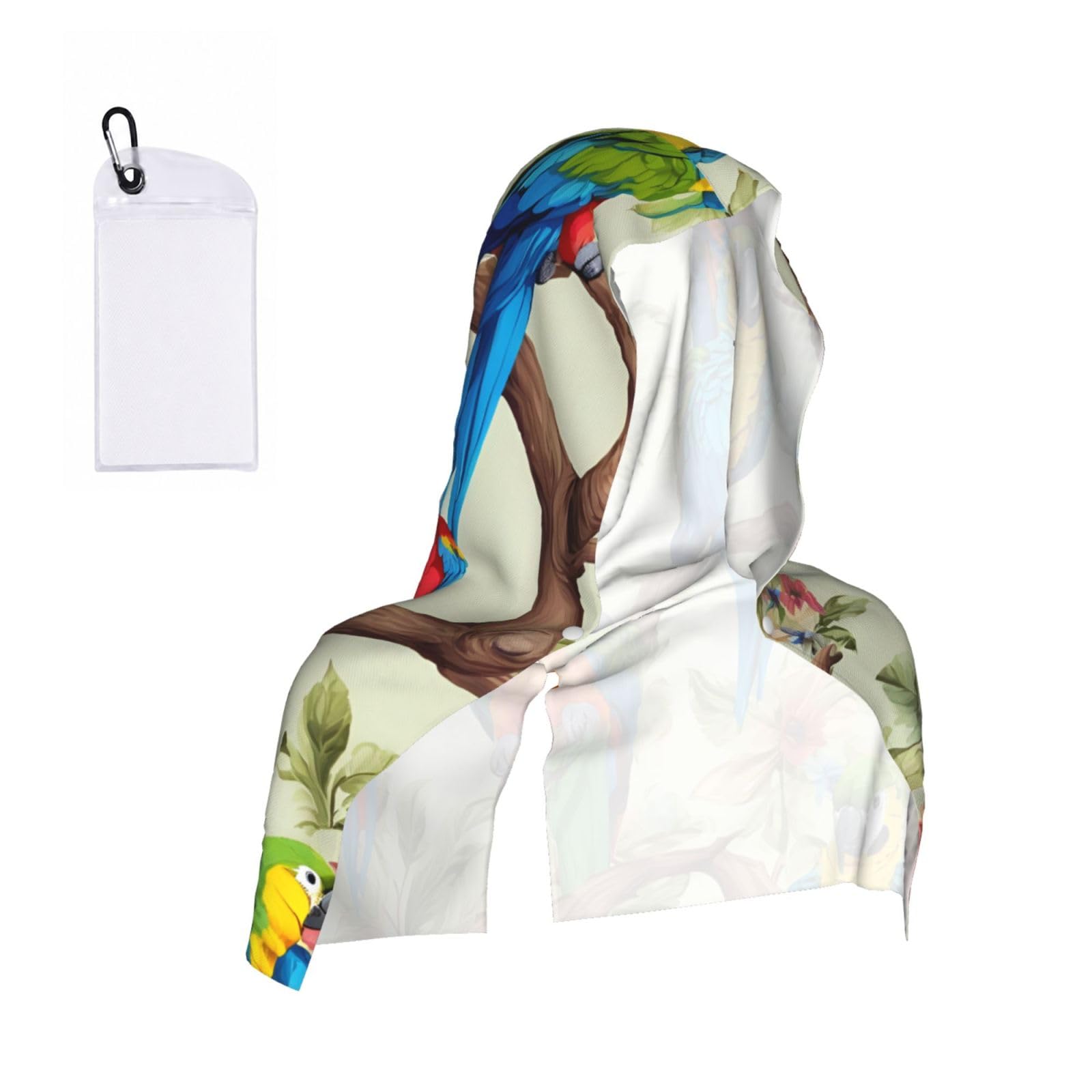 DUWAA Colorful Parrots On Tree Print Cooling Hooded Sports Towel, 30×60cm Quick Drying Summer Cool Head Wrap For Neck And Face