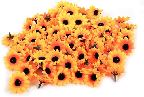 100 cabezas de flores artificiales, para decoración de bricolaje, manualidades, gerbera, margarita, cabeza, cabeza de flor, boda, fiesta (#2 girasol