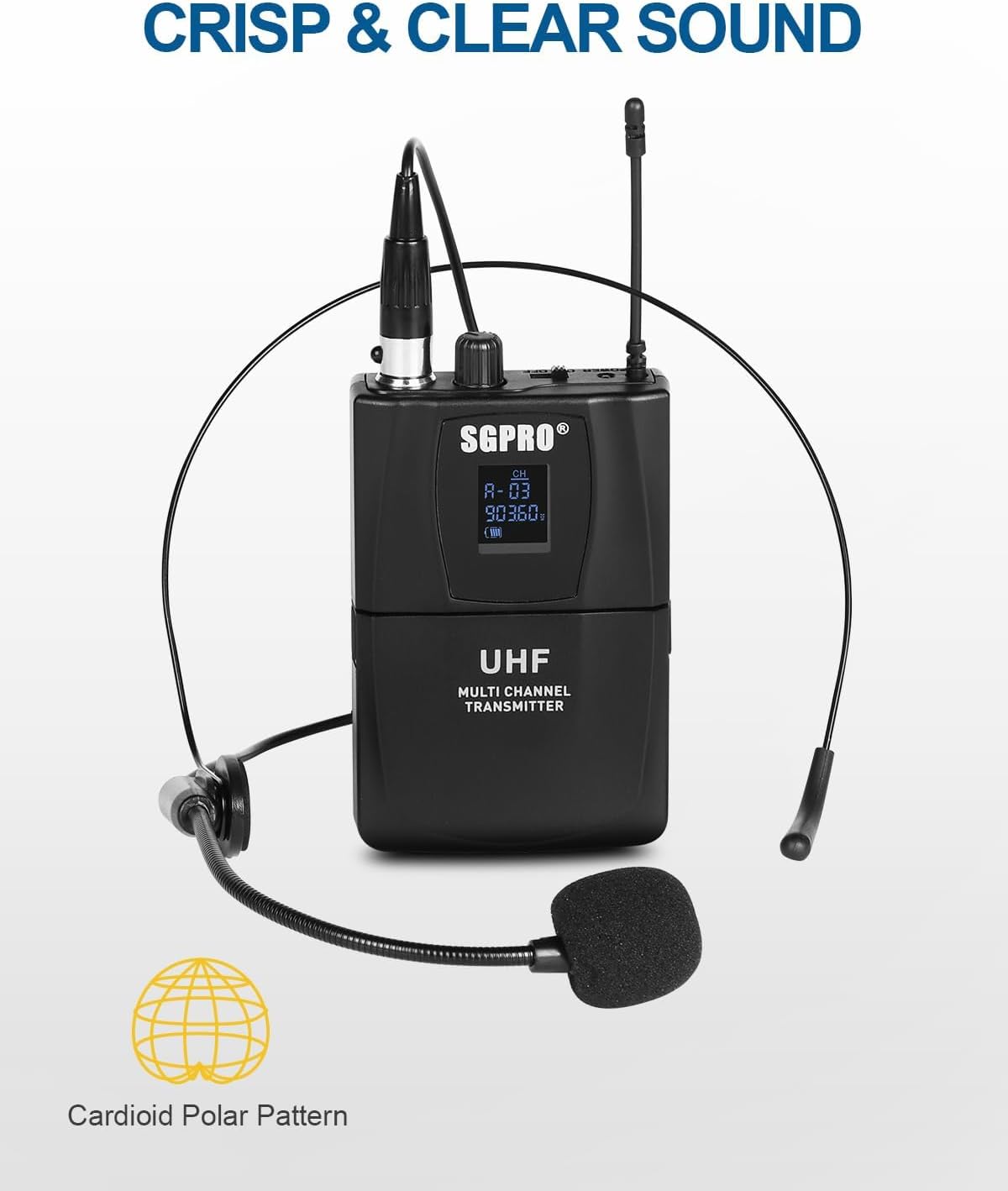 SG-13B Head-Worn Microphone Set: Multi-Purpose Wireless Head-Worn Microphone Set - Compact Receiver with Mute Function & Battery Indicator for Singing & Speaking