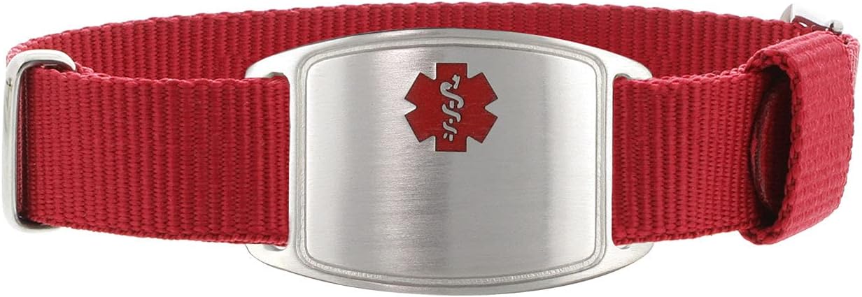 American Medical ID Sterling Silver Small Flex on NATO - Crimson Red