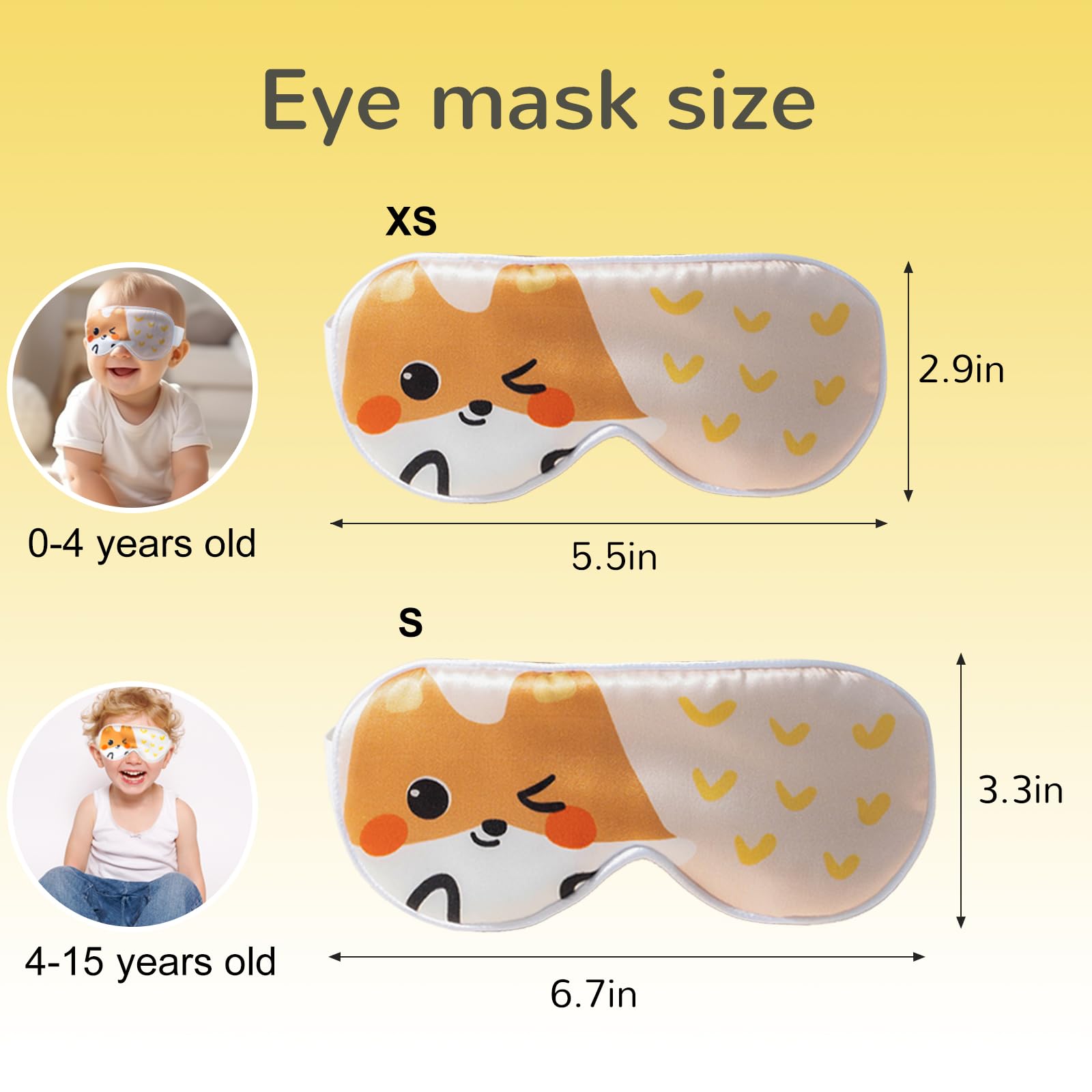 Masque de sommeil 100 % soie pour enfant, sangle Velcro extra large réglable, 100 % bloc de lumière, essentiel de voyage, pour avion et voyage en voiture. Masques pour les yeux pour enfants doux et