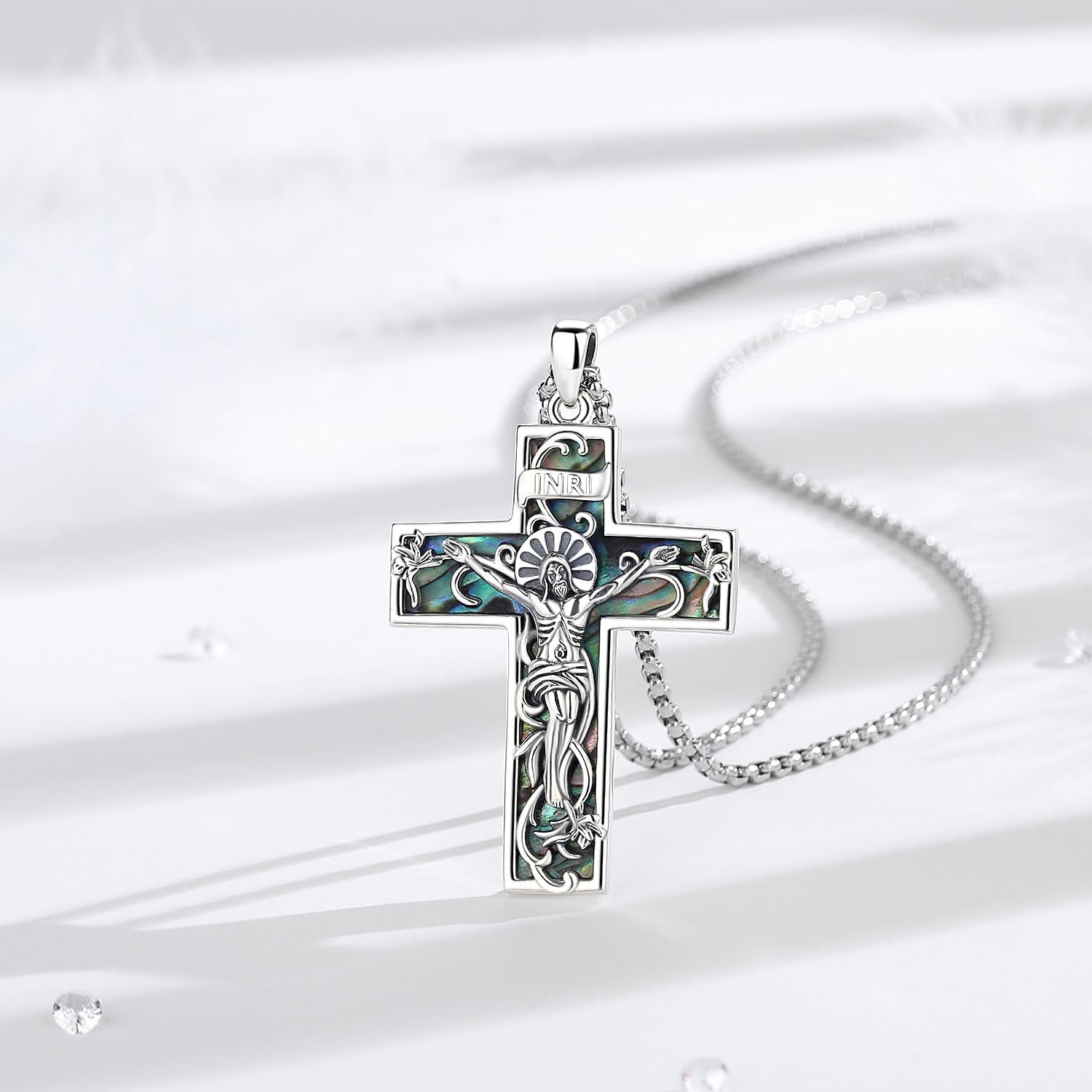 925 Sterling Silver Saint Crucifix Caravaca Cross Necklace Pendant for Men Women,Patron Amulet Medal Jesus Christian Catholic Religious INRI Jewelry Gift for Men Women