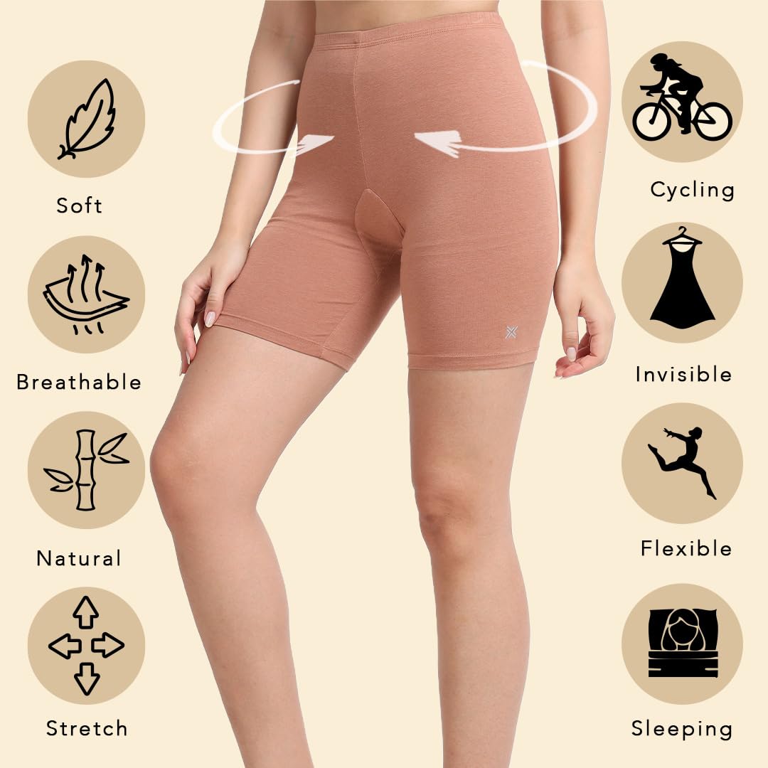 Lavos Women Under Dress Sports Cycling Shorts, Bamboo Cotton Activewear Yoga Gym Workout Anti-Bacterial Uniform, Elastic Mid Waist Shorties Tights for Women's (Size-L) 3