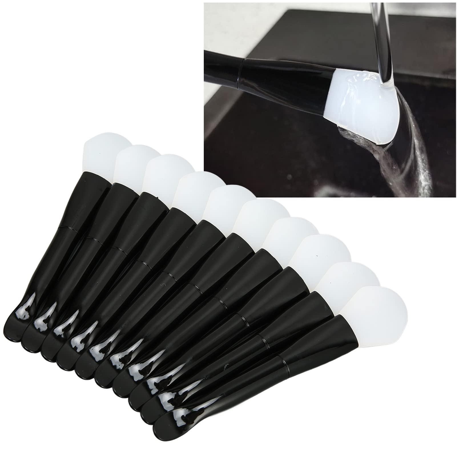 Kuuleyn Facial Mask Brush,Silicone Face Mask Brush Mask,10pcs Dual Sided with Spoon Soft Silicone Black Handle Mask Applicator Brush