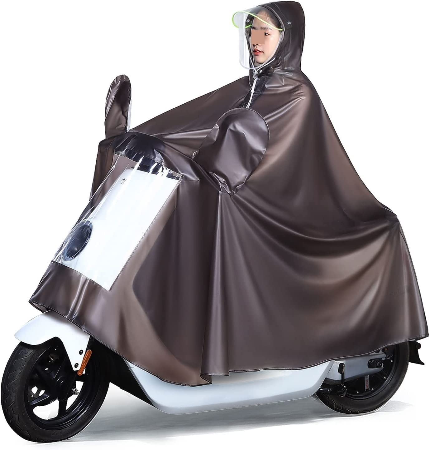 TBDdsd Cycling Raincoat, Rain Poncho Cycling Cape Coat Jacket Capes Hooded(Bruin)