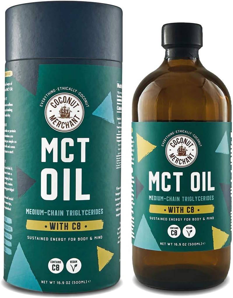 Coconut Merchant MCT Oil | 97% Premium Pure C8 in Glass Bottle| Keto, Vegan and Paleo Friendly | Great in Coffee, Tea, Smoothies - 500ml