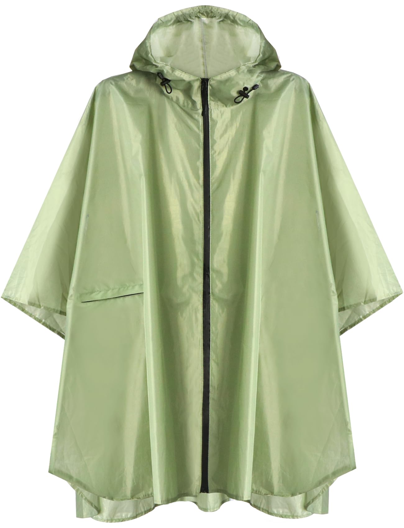 Anyoo Men's Tea Green Lightweight Waterproof Rain Poncho Reusable Ripstop Breathable Raincoat With Hood For Outdoor Activities, L,