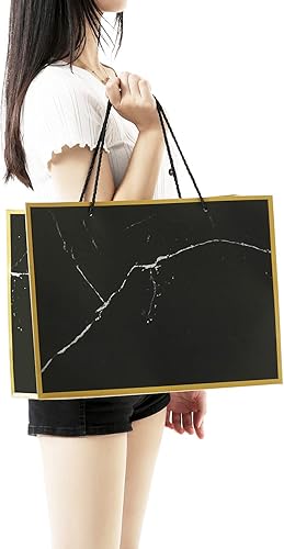 Miniatura 5 de Cmecial 10 bolsas de regalo extragrandes de mármol con papel de seda, bolsas de regalo negras doradas de 16 pulgadas grandes con asas, bolsas de