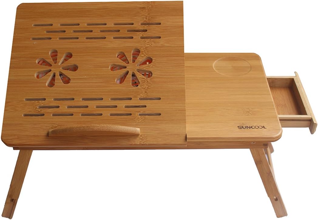 GH Brothers 100% Bamboo Adjustable Laptop Desk/Table with Cooling Fan/Drawer - Small