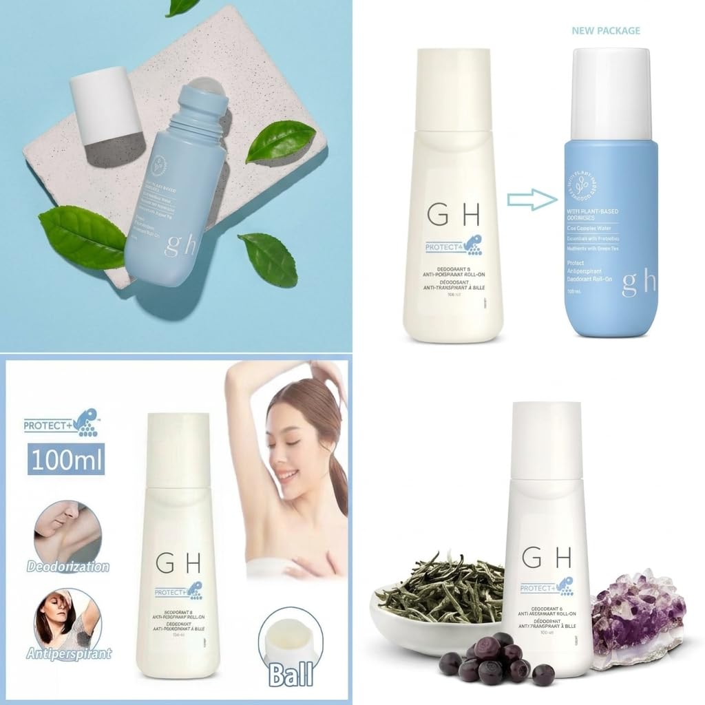 G H Protect Roll-On Antiperspirant Deodorant 3-Pack (3.38 fl oz Each) – Plant-Based Formula, Quick Dry, 48 Hour Sweat & Odor Protection, No White Residue, All Skin Types