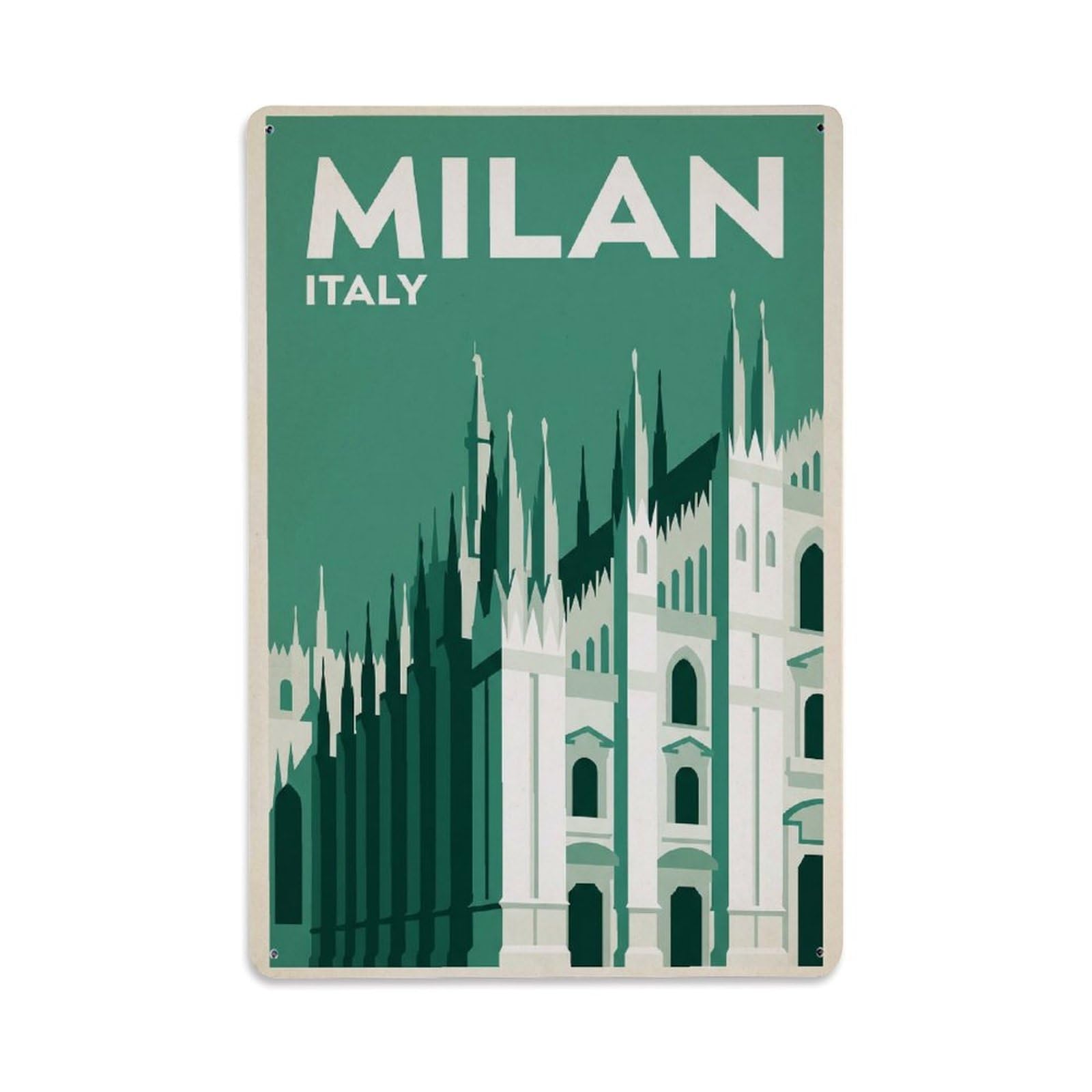 Retro Italy Milan Travel Metal Tin Sign Plaque Wall Decor for Cafe, Club Bar, Office, Garden Metal Poster 8x12Inch