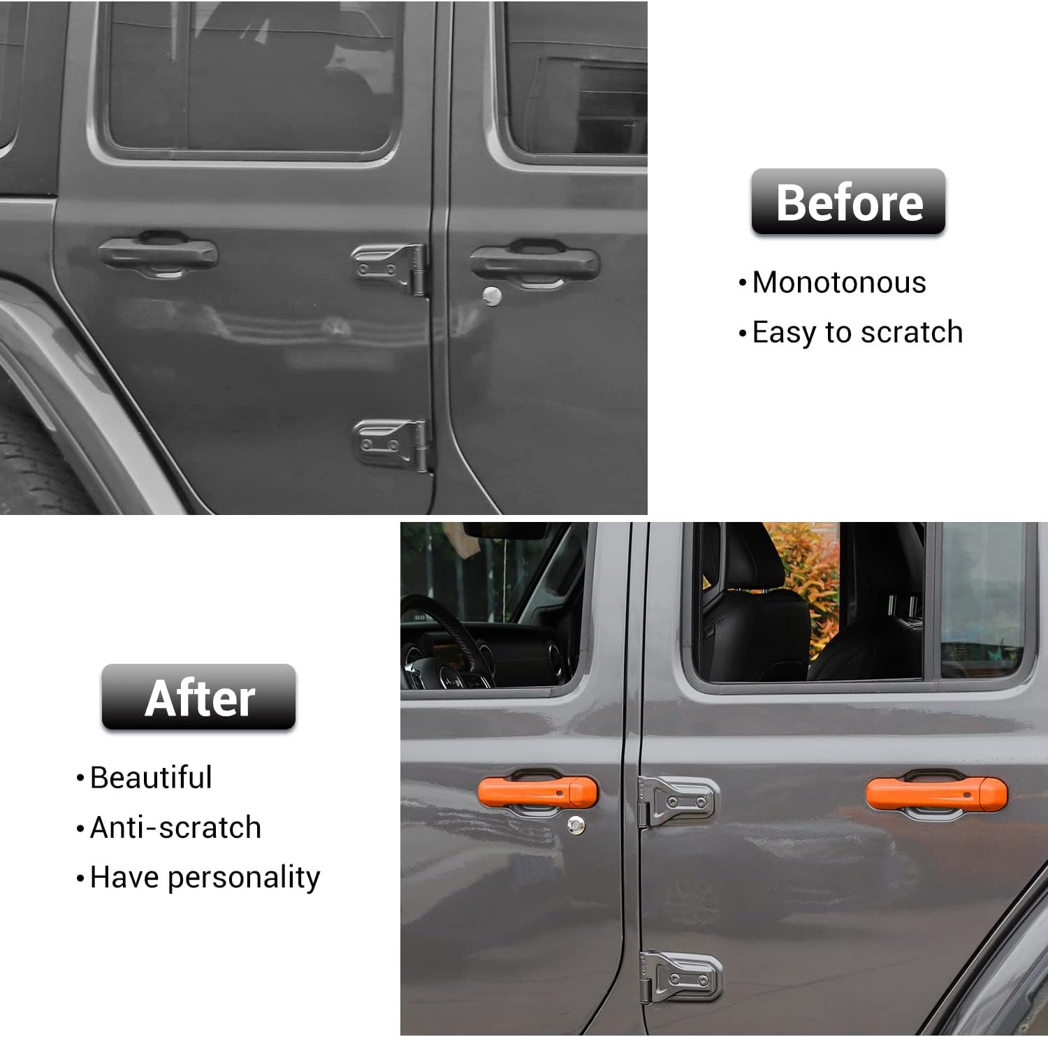 CheroCar Orange Door Handle Cover Trim Tailgate Handle Cover Kit Fit for 2018-2026 Jeep Wrangler JL JLU 4xe & Gladiator JT Sports Sahara Freedom Rubicon 2/4-Door Exterior Accessories