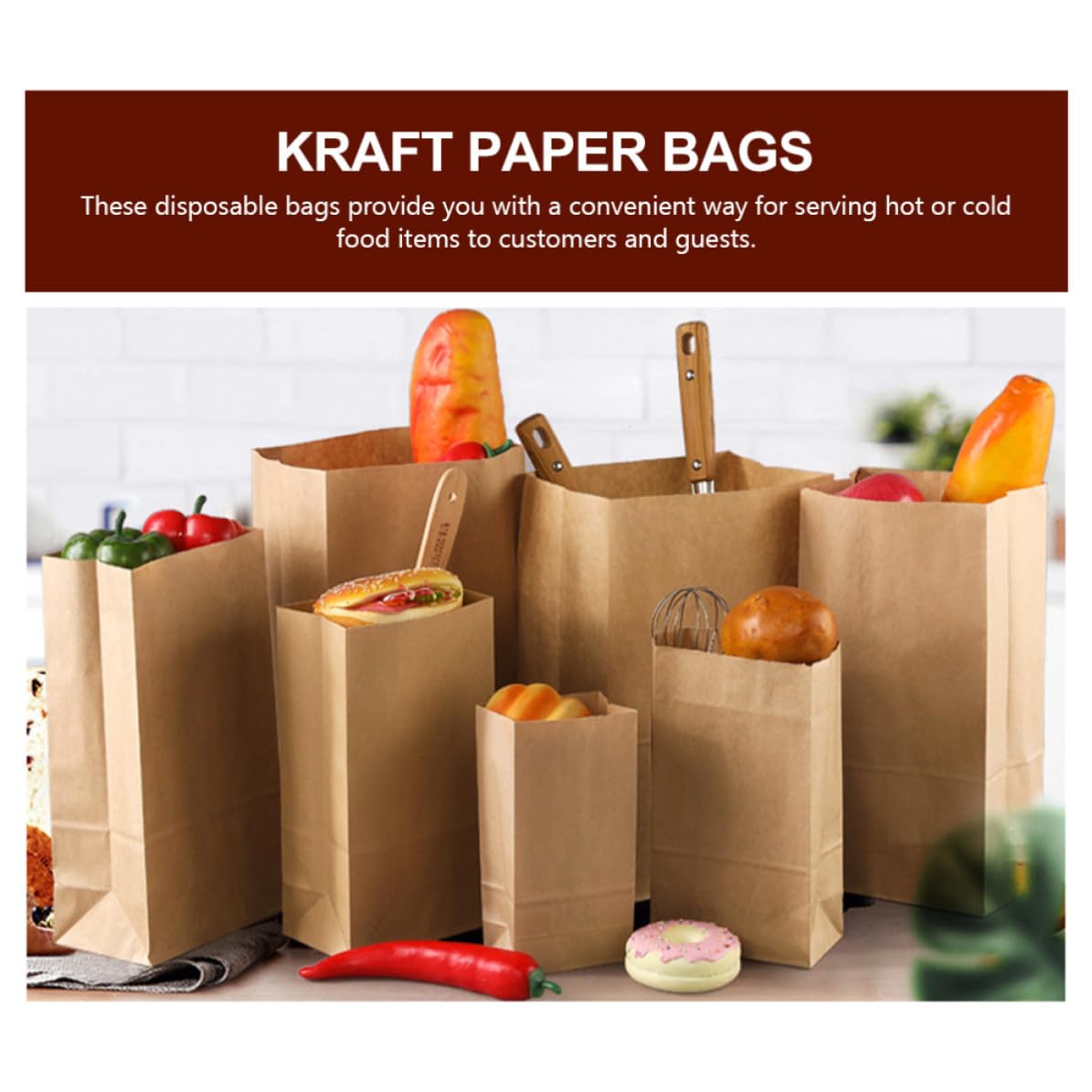Zerodeko 100 Pezzi Sacchetti di Carta Kraft a Fondo Quadrato, Buste per Pane e Biscotti, Portatili e Monouso, per Riunioni e Progetti Fai da Te