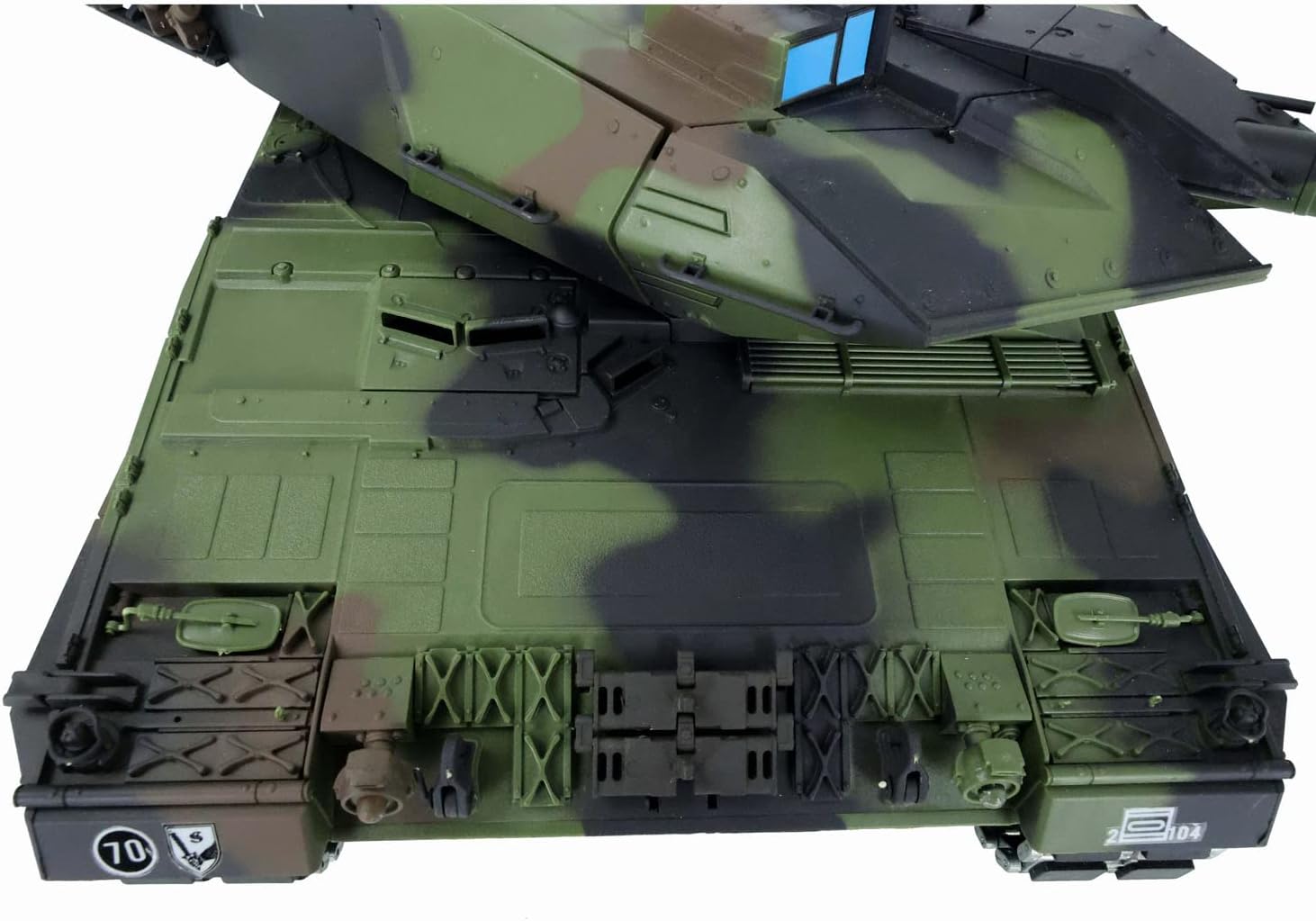 Top-down rear view of the Leopard2A6 RC Tank, showing engine grilles and rear details.