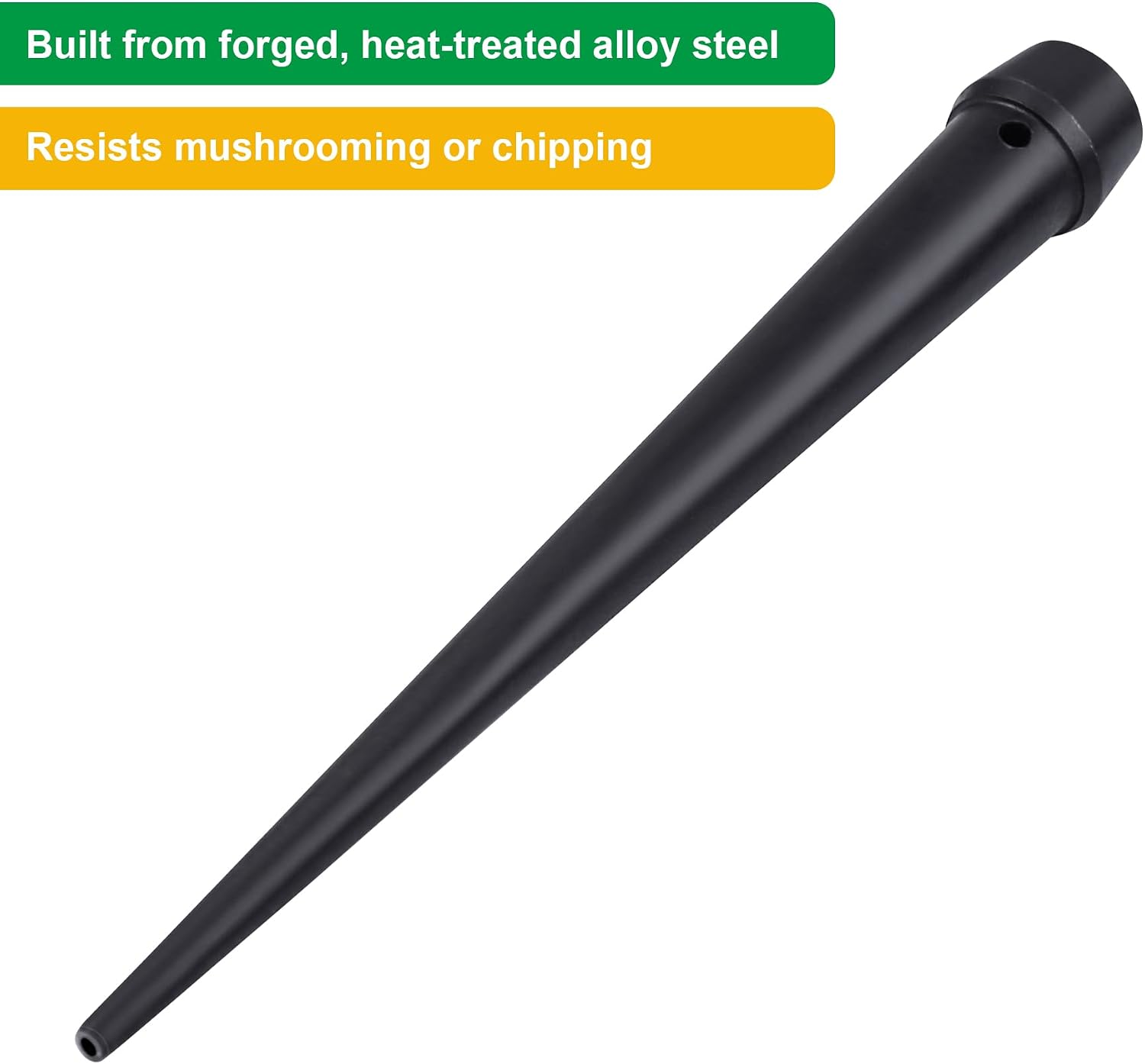 1-Pack Broad-Head Bull Pin, 1-1/16" x 10" – Heat-Treated Steel with Black Finish, Features Hang-Up Hole & Wrench Flats