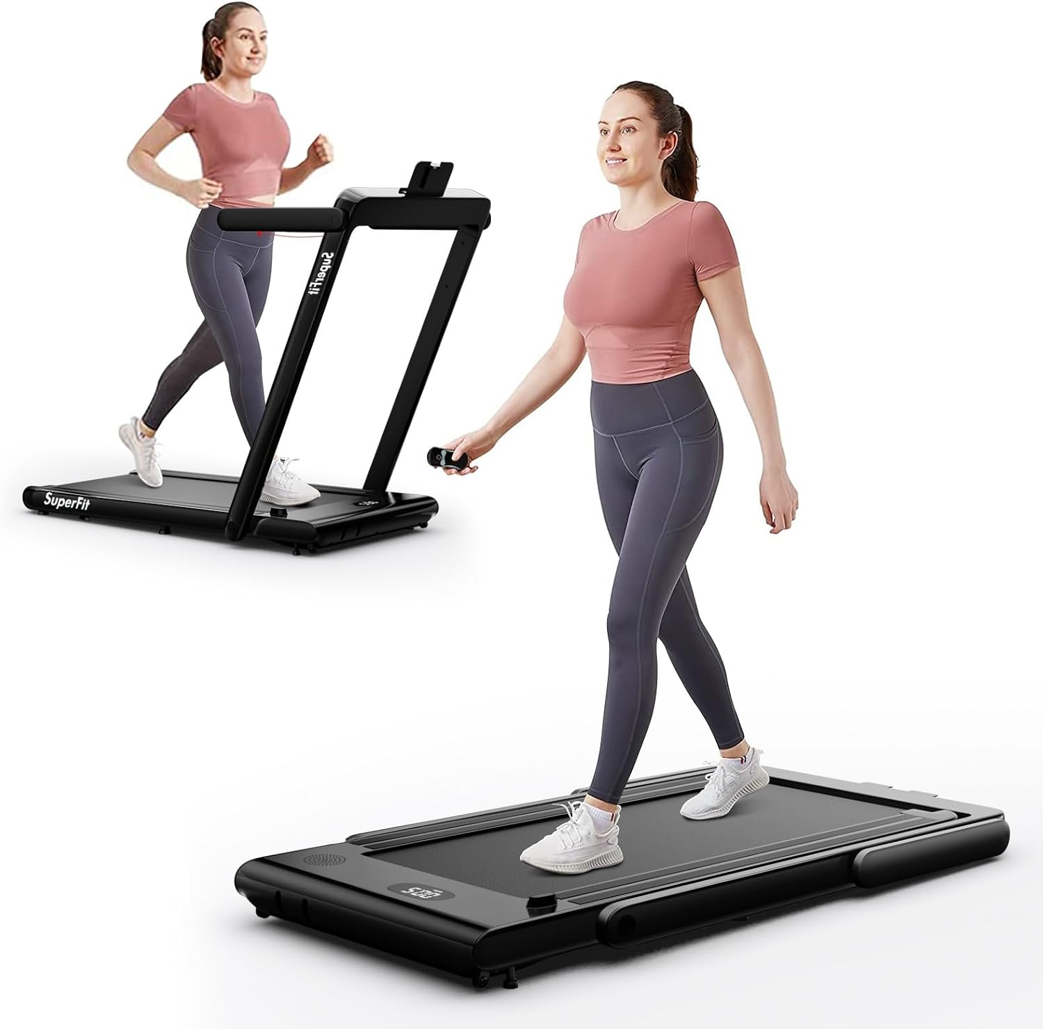GYMAX Walking Pad, Dual LED Display Free Installation Running Machine w/Smart App/Remote Control & Bluetooth Speaker, 2 in 1 Foldable Portable Under Desk Treadmill for Small Space Home Office