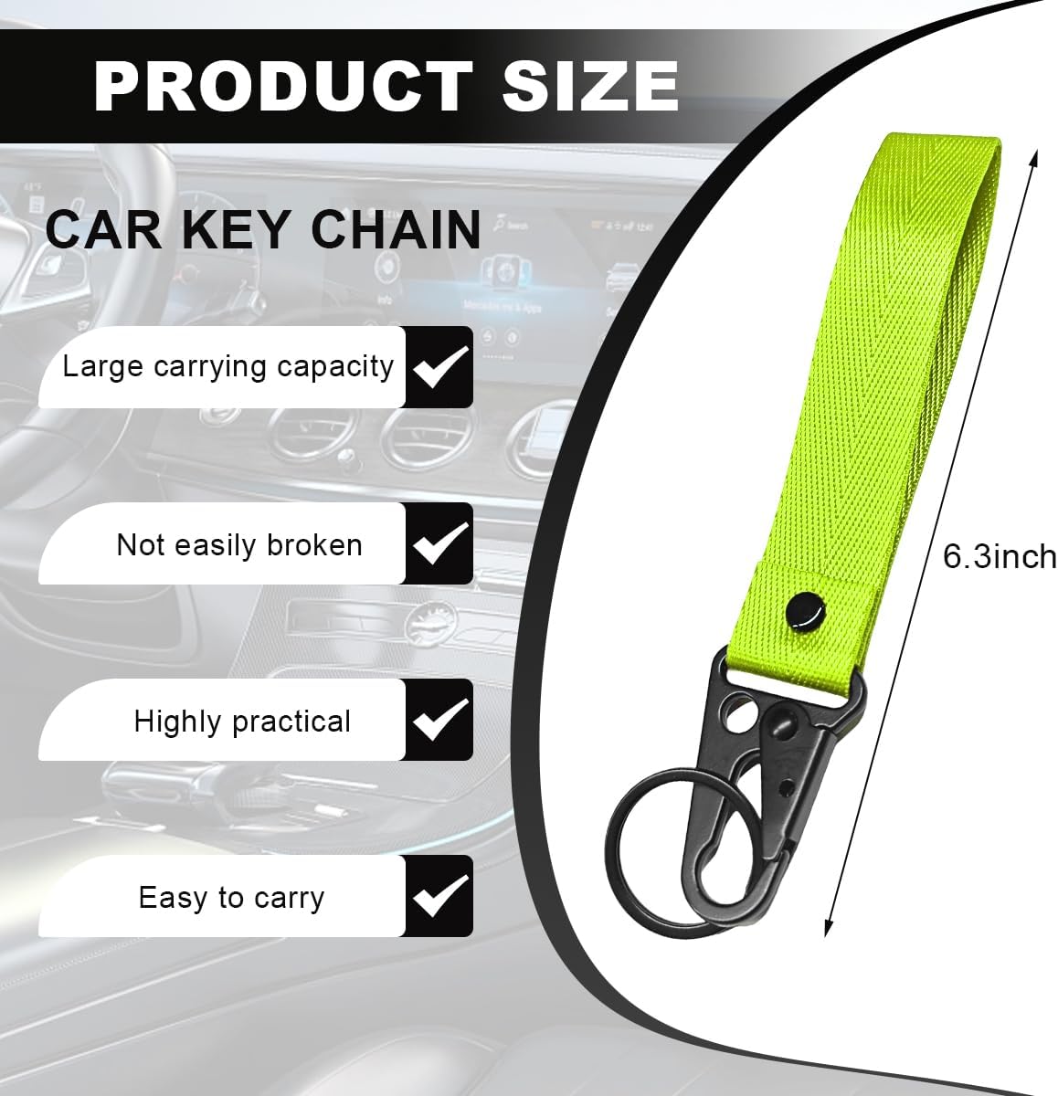 Wevdn Car Key Chain, Fabric Metal Practical Multifunctional Motorcycle Keychain, Anti-Lost Keychain with O-Ring for Men Women (Fluorescence Green)