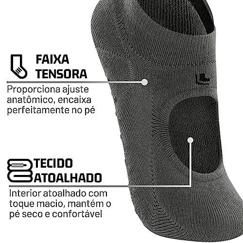 Kit 03 Pares Meias Lupo Sapatilha Antiderrapante Pilates Feminino Adulto | 1 Cinza - 2 Preto | 37-40