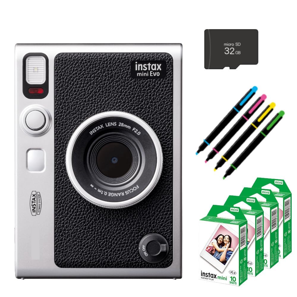 富士フイルム チェキ Evo ハイブリッドインスタントカメラ instax mini Evo (4点, ブラック)