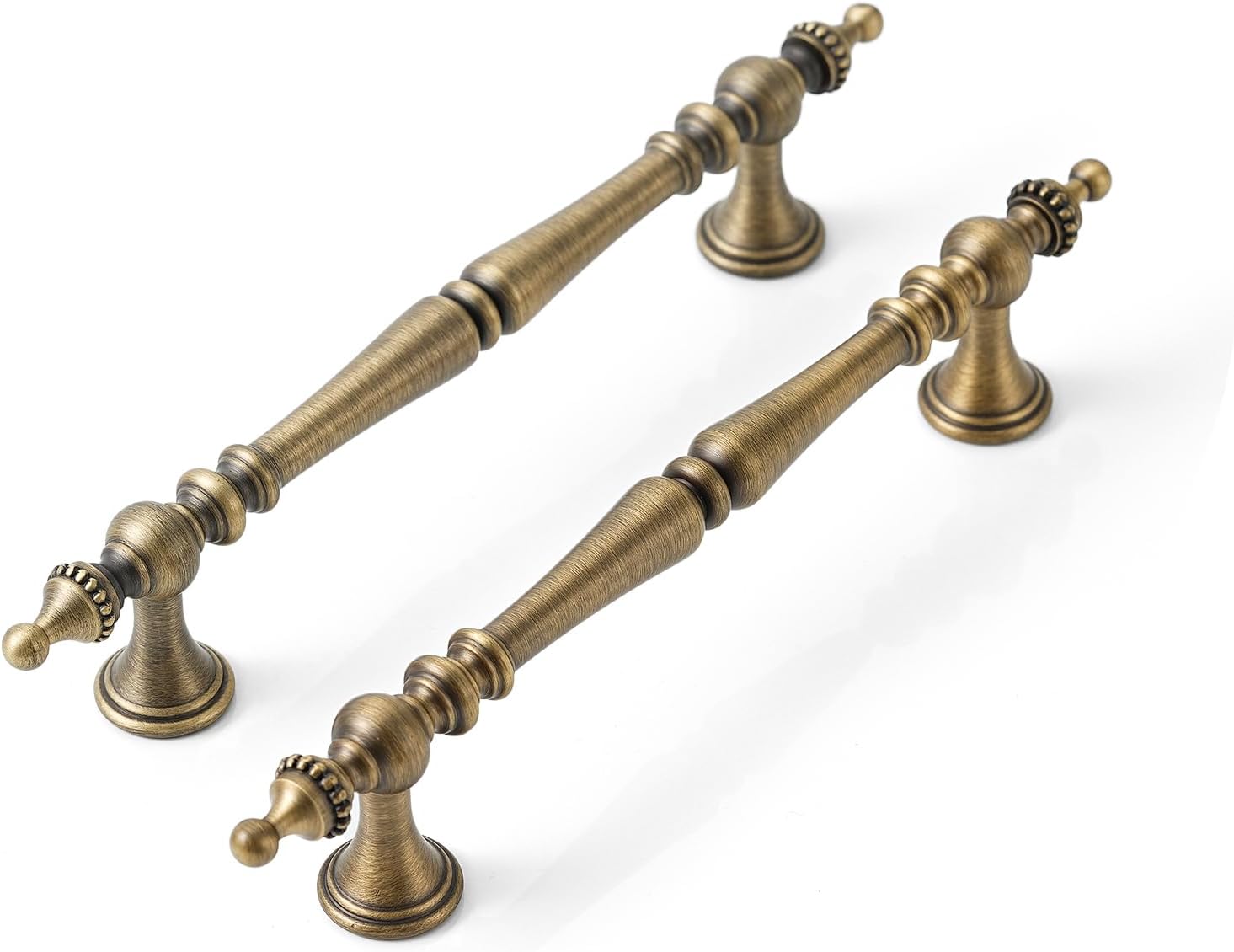 2 Pack | Cabinet Pulls | Solid Brass | 5 Inch Hole Center | Brushed Antique Brass | Vintage Cabinet Pulls for Furniture Kitchen & Bathroom Fixture