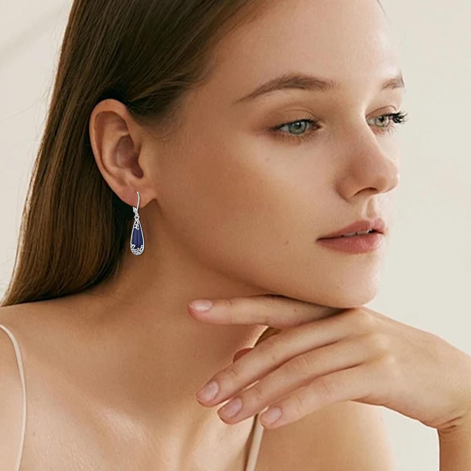 Vintage 925 Sterling Silver Lapis Lazuli Earrings for Women, Genuine Blue Stone Filigree Dangle Leverback Drop Earrings for Everyday Wear/Birthday Christmas Gift for Her - Image 4