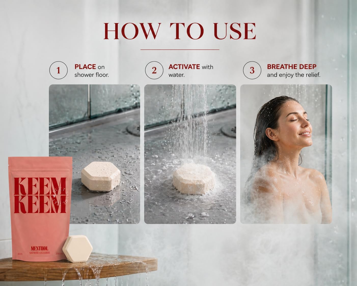 Keem Keem Menthol Vapor Shower Steamers for Sinus & Congestion Support