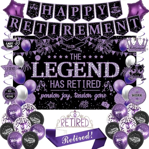Roetyce Purple Retirement Party Decorations Women, Happy Retirement Banner