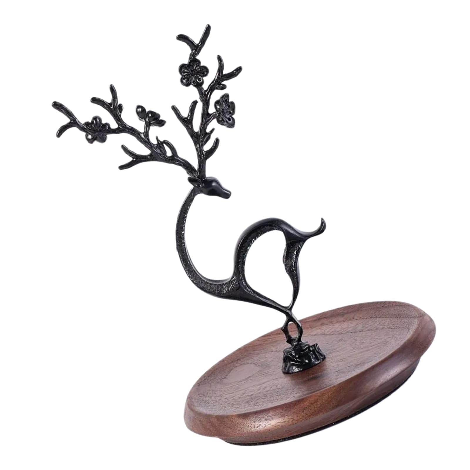 Mekalero Black Metal Deer Jewelry Holder With Wood Base Bracelets Earrings Necklaces Organiser Desktop Accessories Display Shelf Rings Organiser