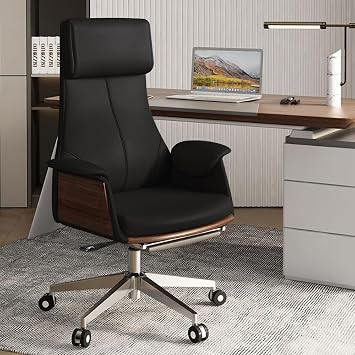 homary Modern Home Office Executive Chair, High Back Adjustable Swivel Chair Faux Leather Ergonomic Task Chair with Adjustable Height & Rolling Base, Black