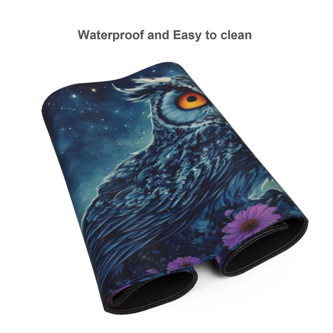Alfombrilla de ratón 1400x600x3 MM, Alfombrilla Ratón XXL Extendida de Gran Tamaño con Bordes Cosidos, Base de Goma Antideslizante Almohadilla para Teclado, Búho de la Luna S-12389